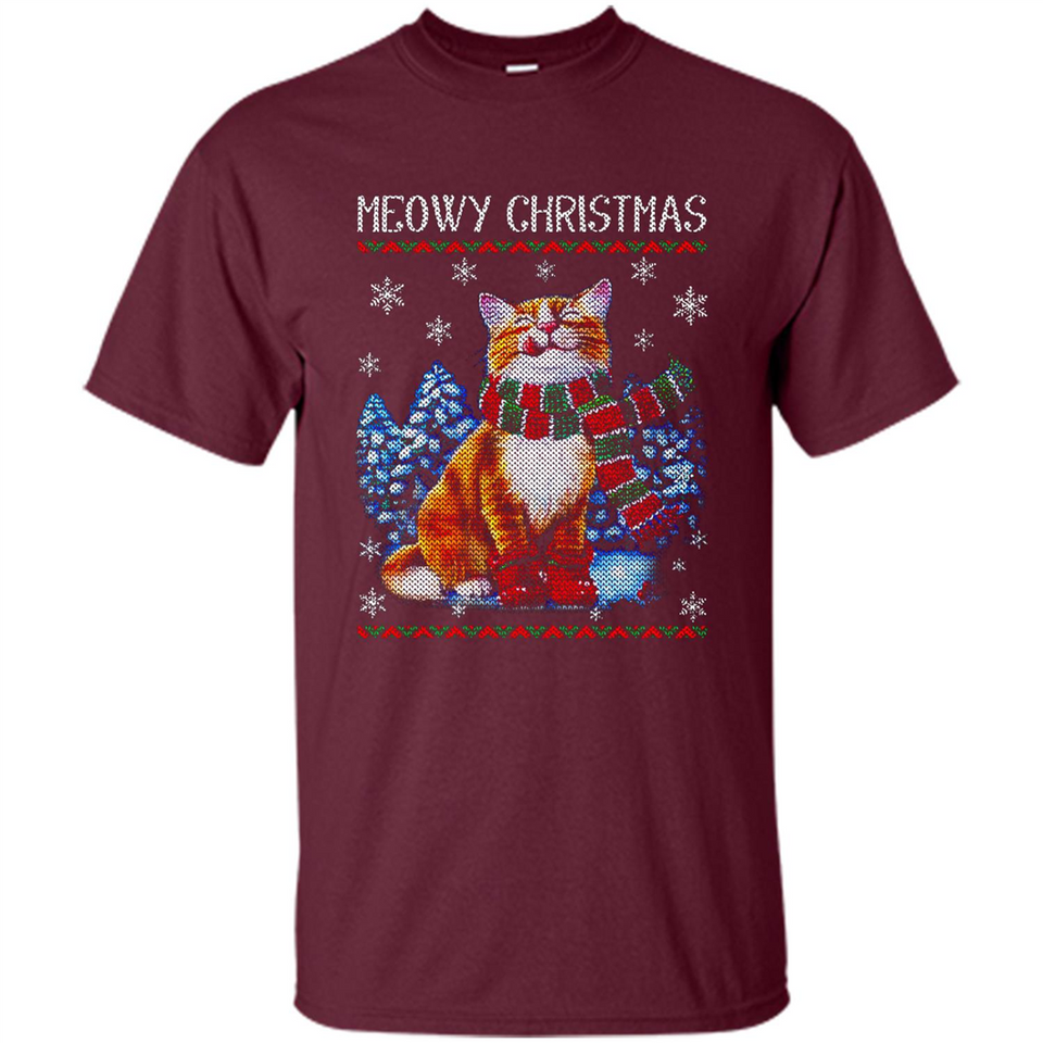 Christmas Ugly Sweater Cat With Christmas Meowy Chritstmas - Shirt