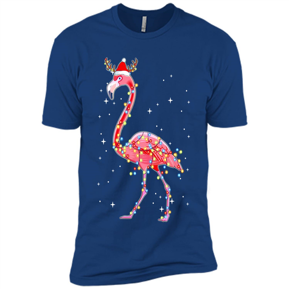Christmas Lights Flamingo Wearing Santa Hat Funny Xmas - Premium Short Sleeve T-Shirt