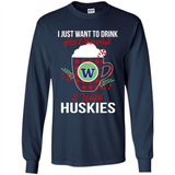 I Just Want To Drink Hot Chocolate & Watch Washington Huskies Ugly Christmas Sweater PINGPONG