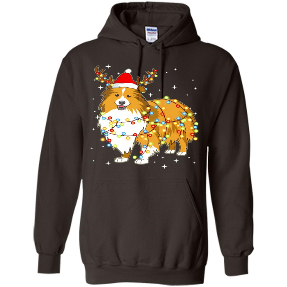 Christmas Lights Shetland Sheepdog Wearing Santa Hat Funny Xmas - Hoodie