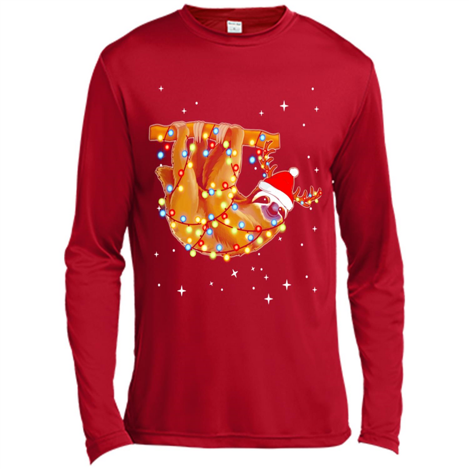 Christmas Lights Sloth Wearing Santa Hat Funny Xmas - Canvas Long Sleeve T-Shirt