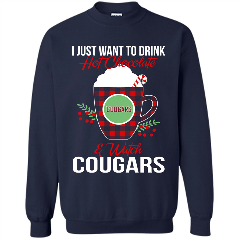 I Just Want To Drink Hot Chocolate & Watch Washington State Cougars Ugly Christmas Sweater PINGPONG