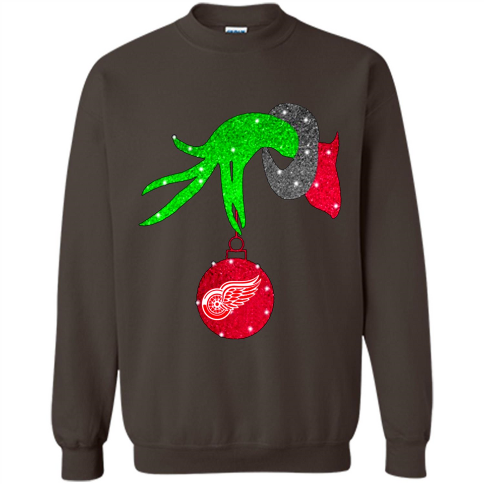 GRINCH HAND HOLDING DETROIT RED WINGS GLITTER CHRISTMAS PINGPONG