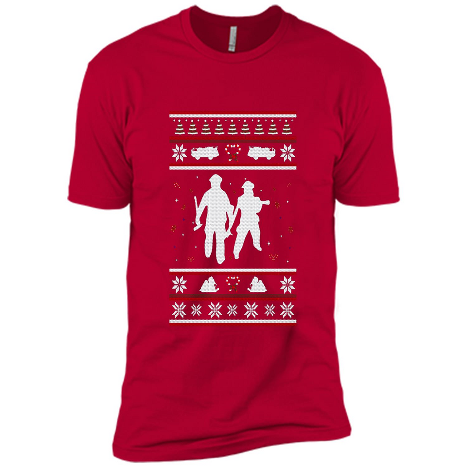 Christmas Ugly Sweater Firefighter Ugly Christmas Sweater - Premium Short Sleeve T-Shirt