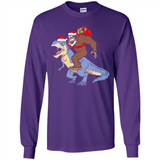 Bigfoot Riding Dinosaurus T-Shirt Funny Bigfoot Santa - Long Sleeve T-Shirt