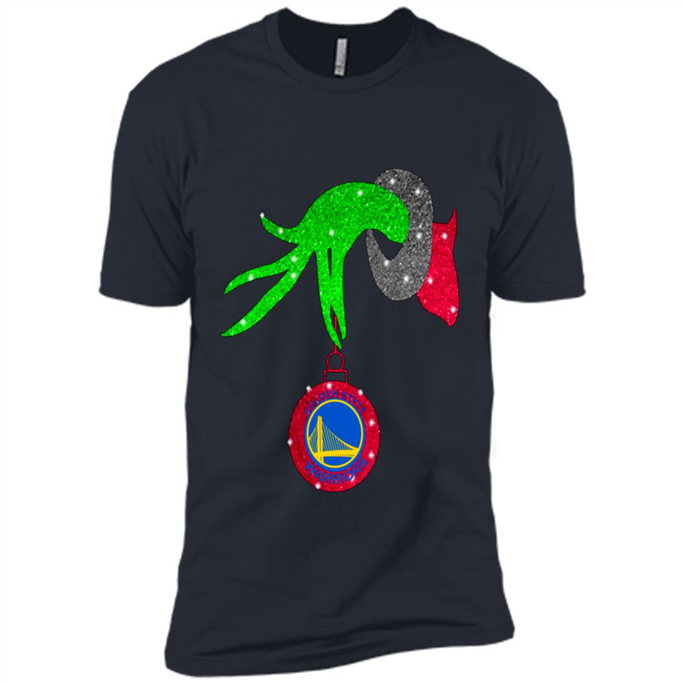 GRINCH HAND HOLDING GOLDEN STATE WARRIORS GLITTER CHRISTMAS PINGPONG
