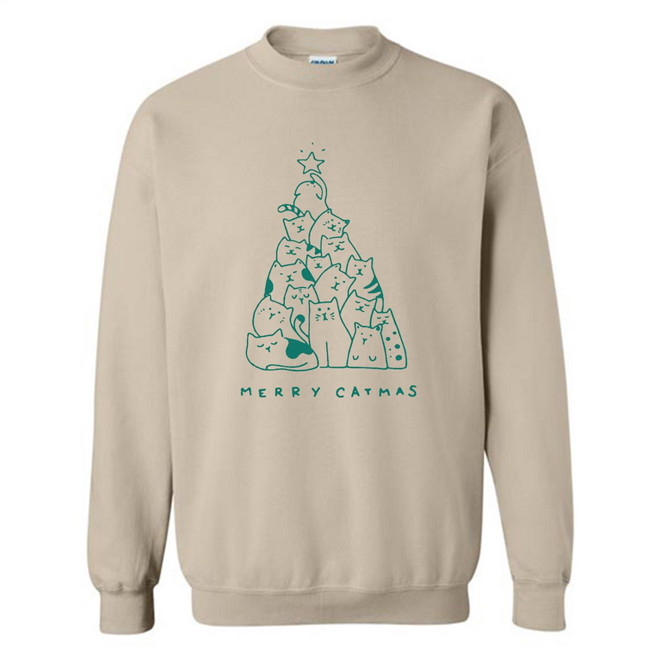 Merry Catmas Funny Cat Christmas Tree Sweatshirt - Sweatshirt