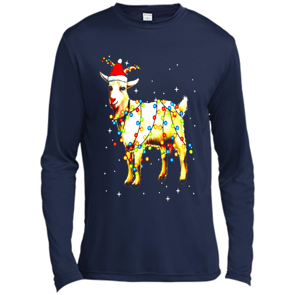 Christmas Lights Goat Wearing Santa Hat T-Shirt - Canvas Long Sleeve T-Shirt