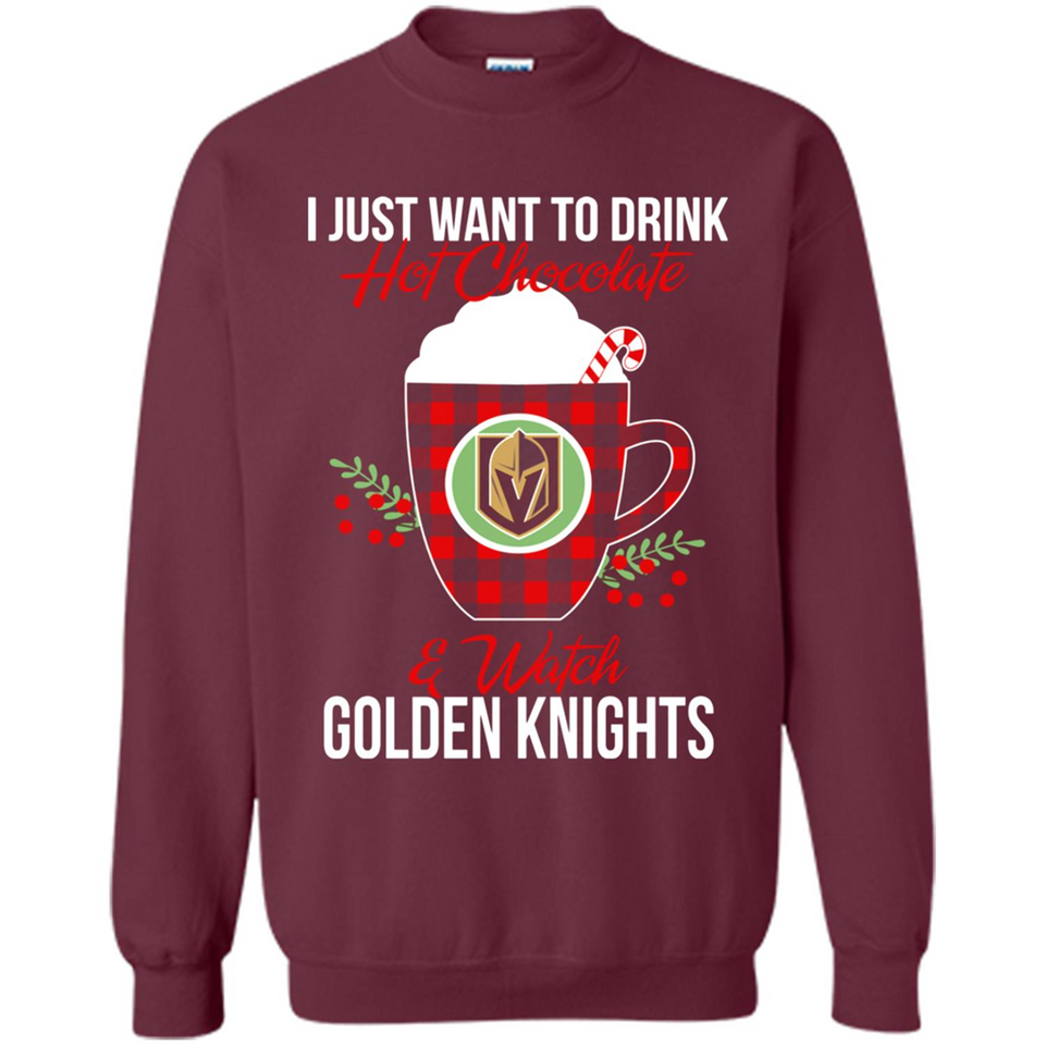 I Just Want To Drink Hot Chocolate & Watch Vegas Golden Knights Ugly Christmas Sweater PINGPONG