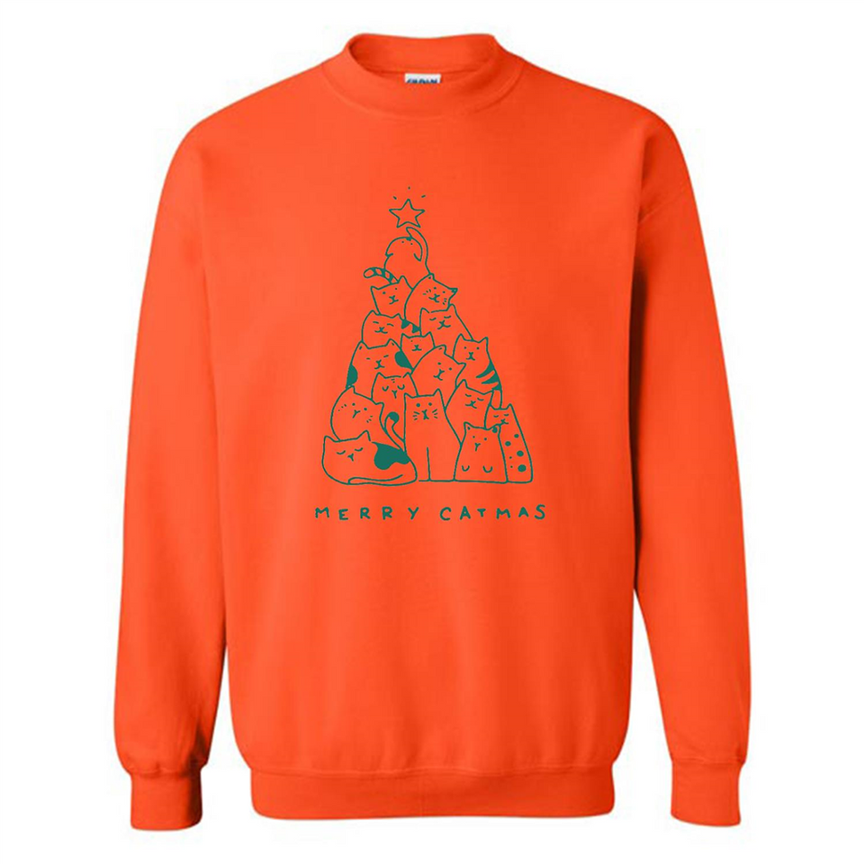 Merry Catmas Funny Cat Christmas Tree Sweatshirt - Sweatshirt