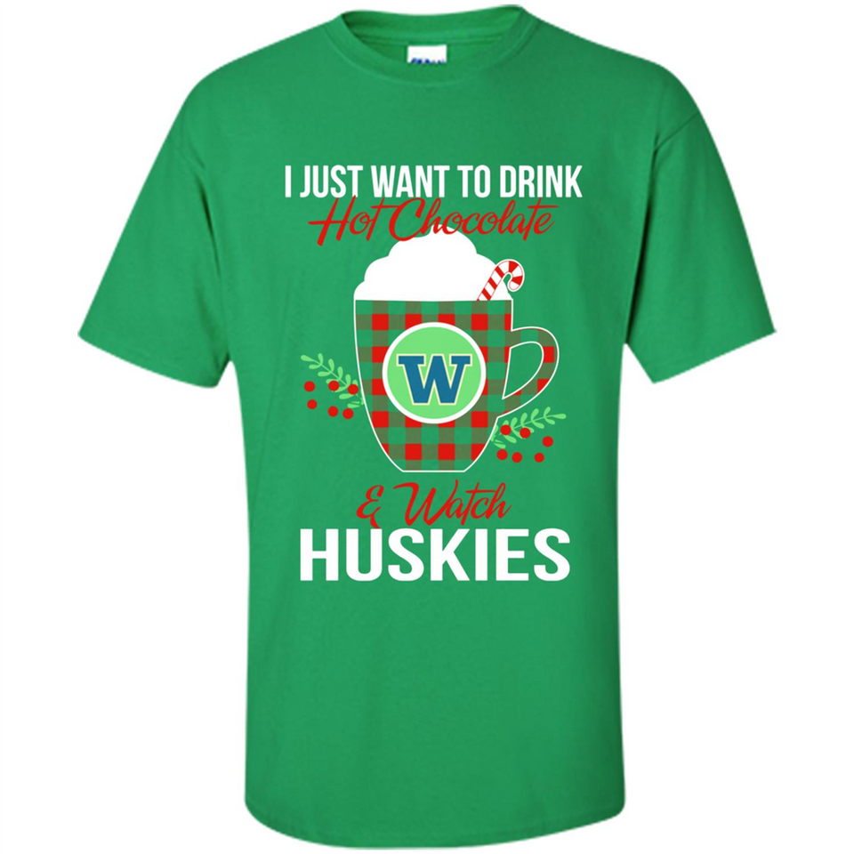 I Just Want To Drink Hot Chocolate & Watch Washington Huskies Ugly Christmas Sweater PINGPONG