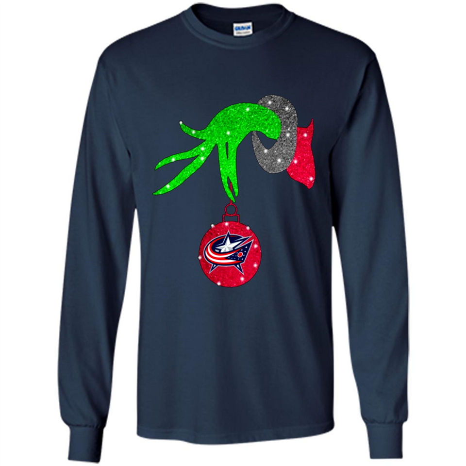 GRINCH HAND HOLDING COLUMBUS BLUE JACKETS GLITTER CHRISTMAS PINGPONG