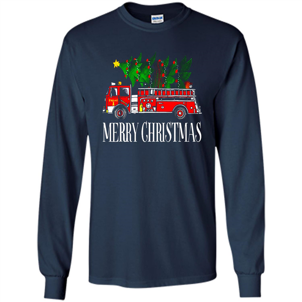 Firetruck Santa Sleigh Merry Christmas Firefighter - Long Sleeve T-Shirt