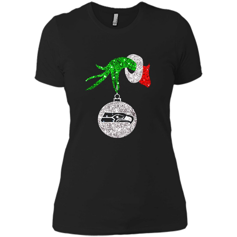 Funny Seattle Seahawks Glitter Grinch Monogram Ornament Christmas Gift - Ladies' Boyfriend T-Shirt