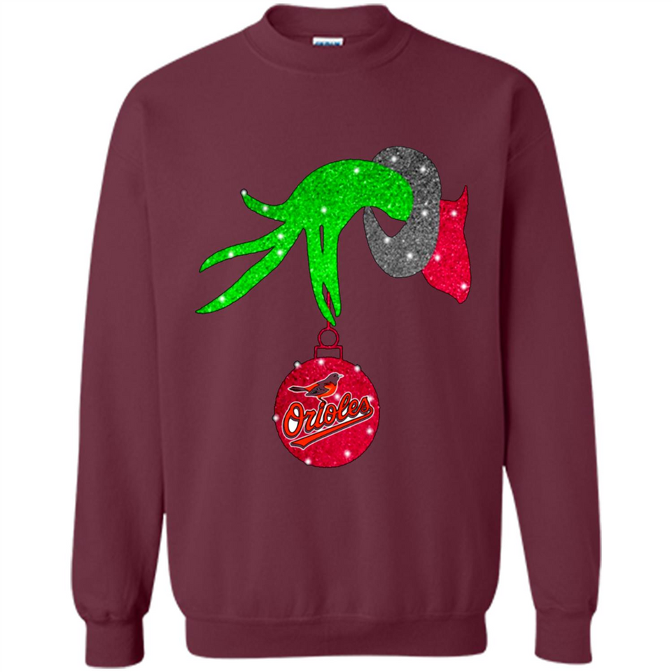 GRINCH HAND HOLDING BALTIMORE ORIOLES GLITTER CHRISTMAS PINGPONG