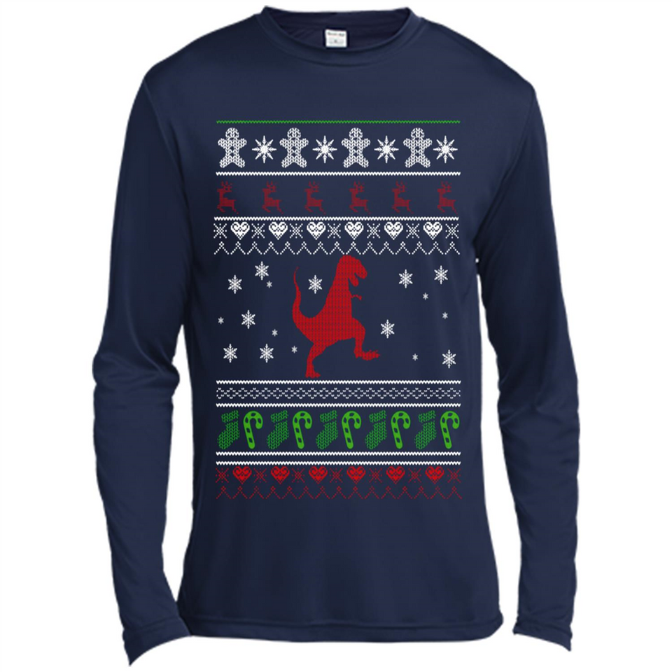 Dinosaur and Santa Ugly Christmas Sweater - Canvas Long Sleeve T-Shirt