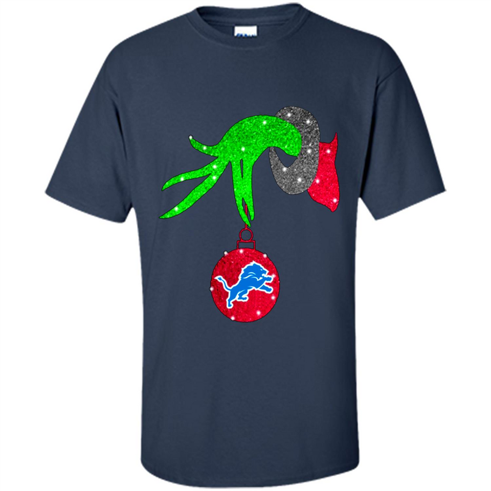 GRINCH HAND HOLDING DETROIT LIONS GLITTER CHRISTMAS PINGPONG