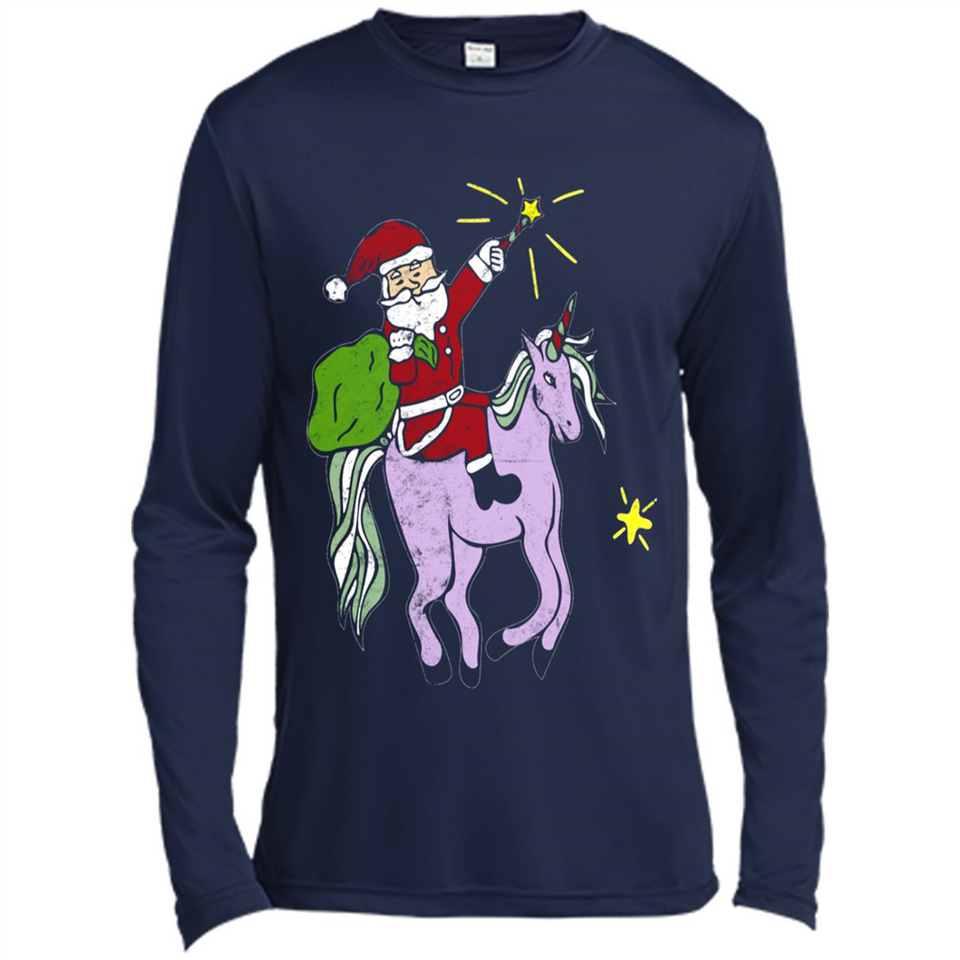 Distressed Retro Santa Riding Unicorn - Canvas Long Sleeve T-Shirt
