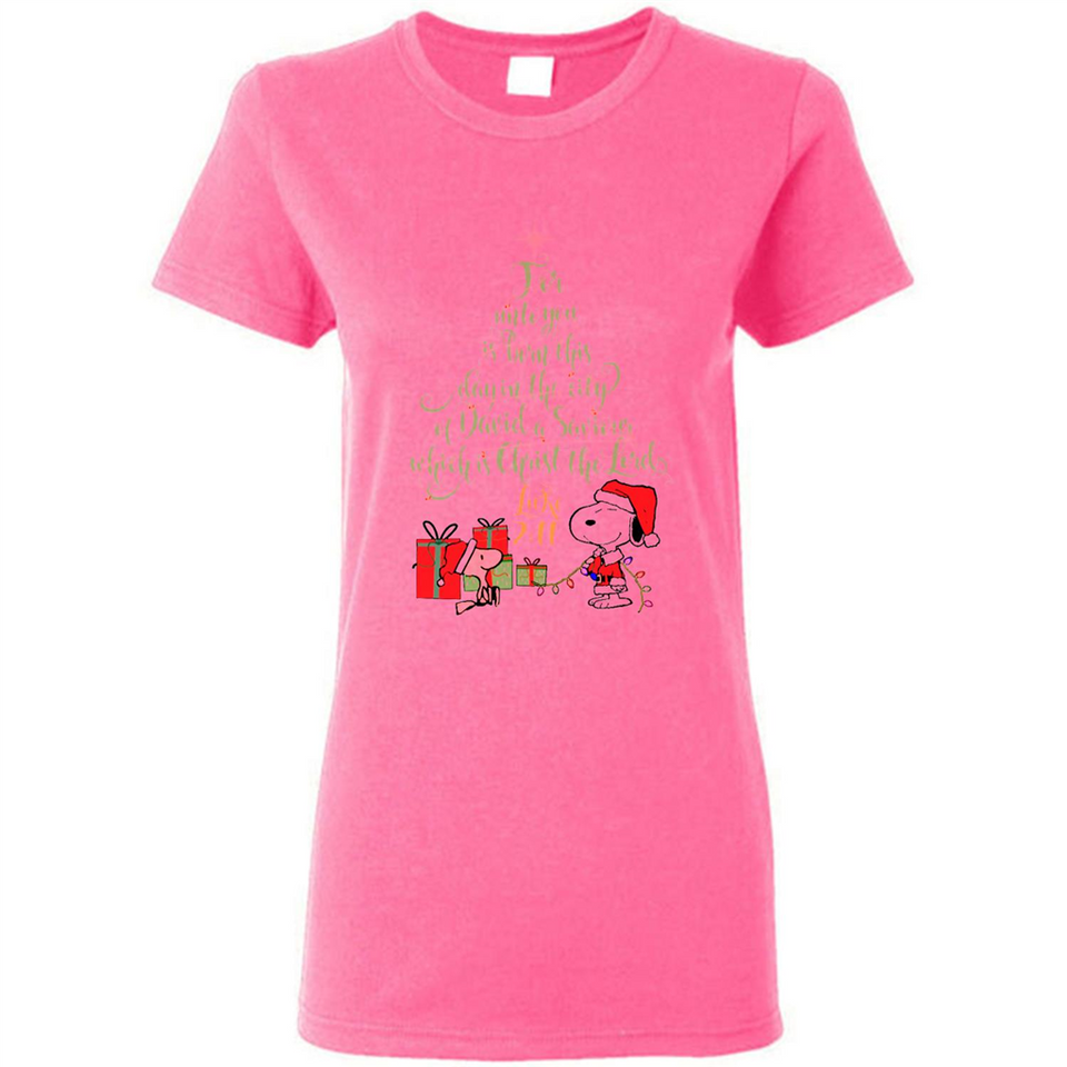 Snoopy Merry Christmas with Christmas tree T-Shirt - Ladies Short-Sleeve