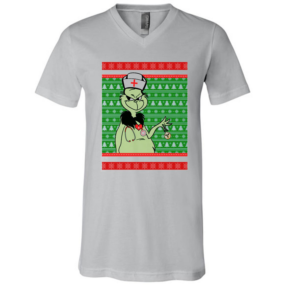 Grinch Nurse Ugly Christmas Sporty T-Shirt PINGPONG - Canvas Unisex V-Neck