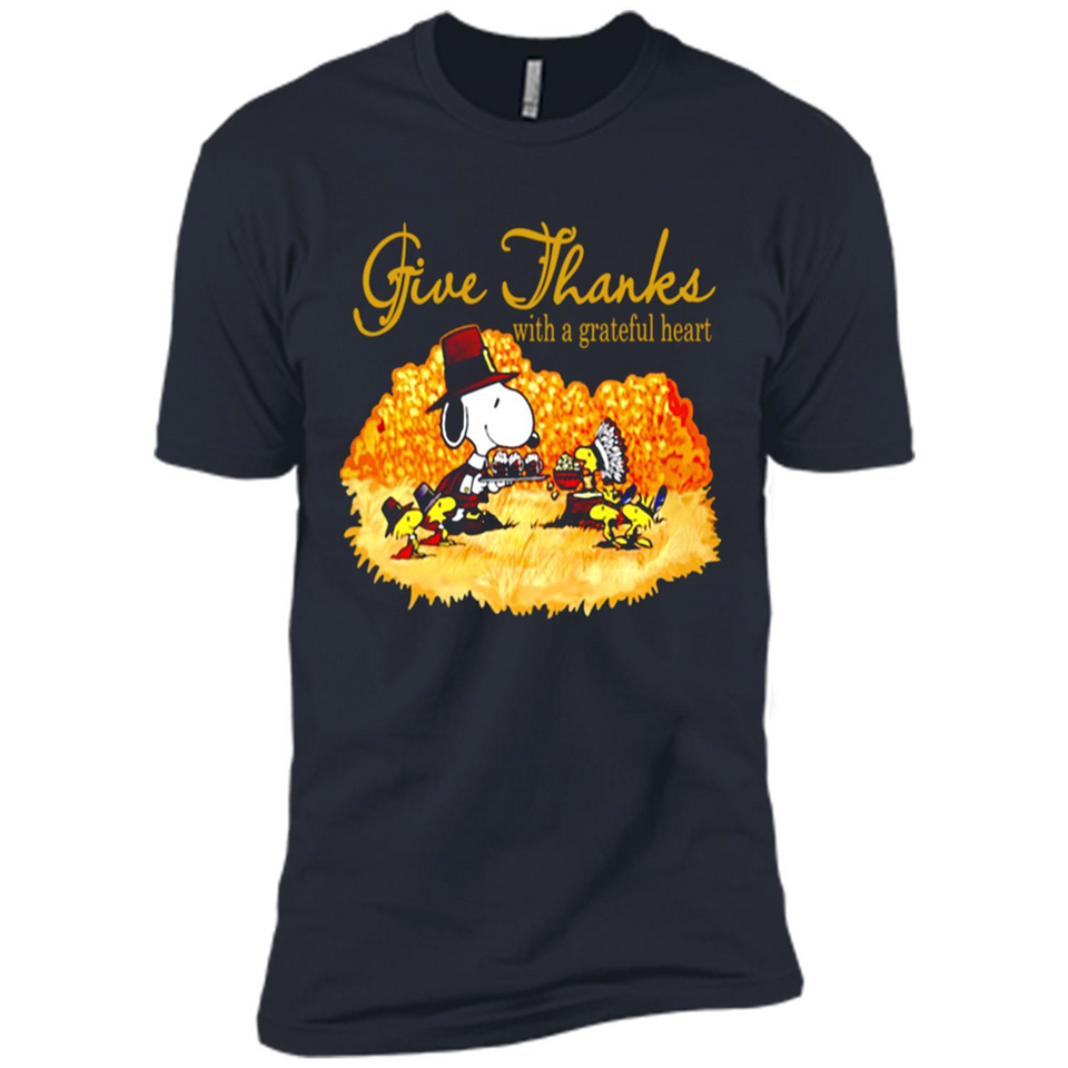 Snoopy Thanksgiving Give Thanks With A Grateful Heart - Premium Short Sleeve T-Shirt