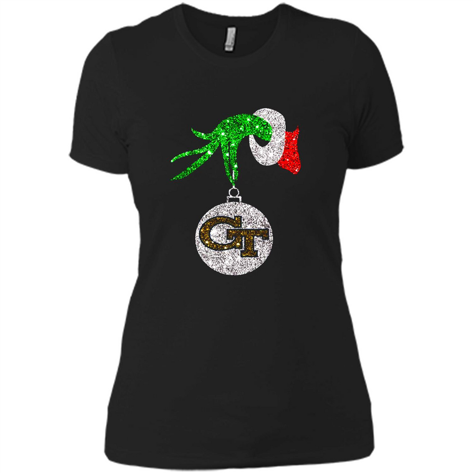 Fantastic Georgia Tech Yellow Jackets Glitter Grinch Monogram Ornament Christmas - Ladies' Boyfriend T-Shirt