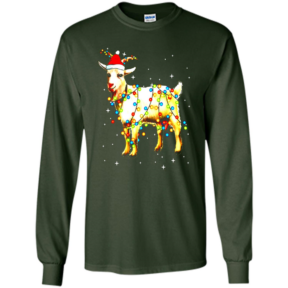 Christmas Lights Goat Wearing Santa Hat T-Shirt - Long Sleeve T-Shirt