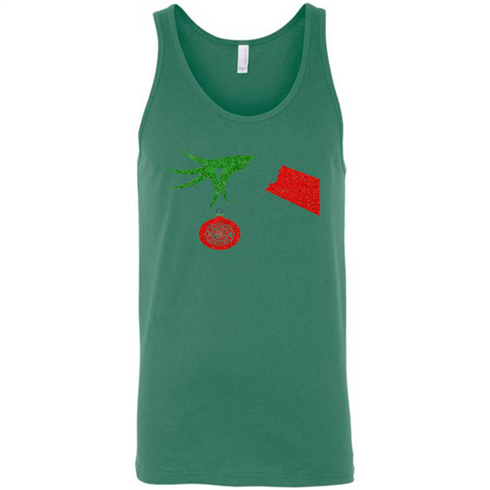 Funny Grinch Hand holding Firefighter ornament Christmas Sporty T-Shirt - Canvas Unisex Tank