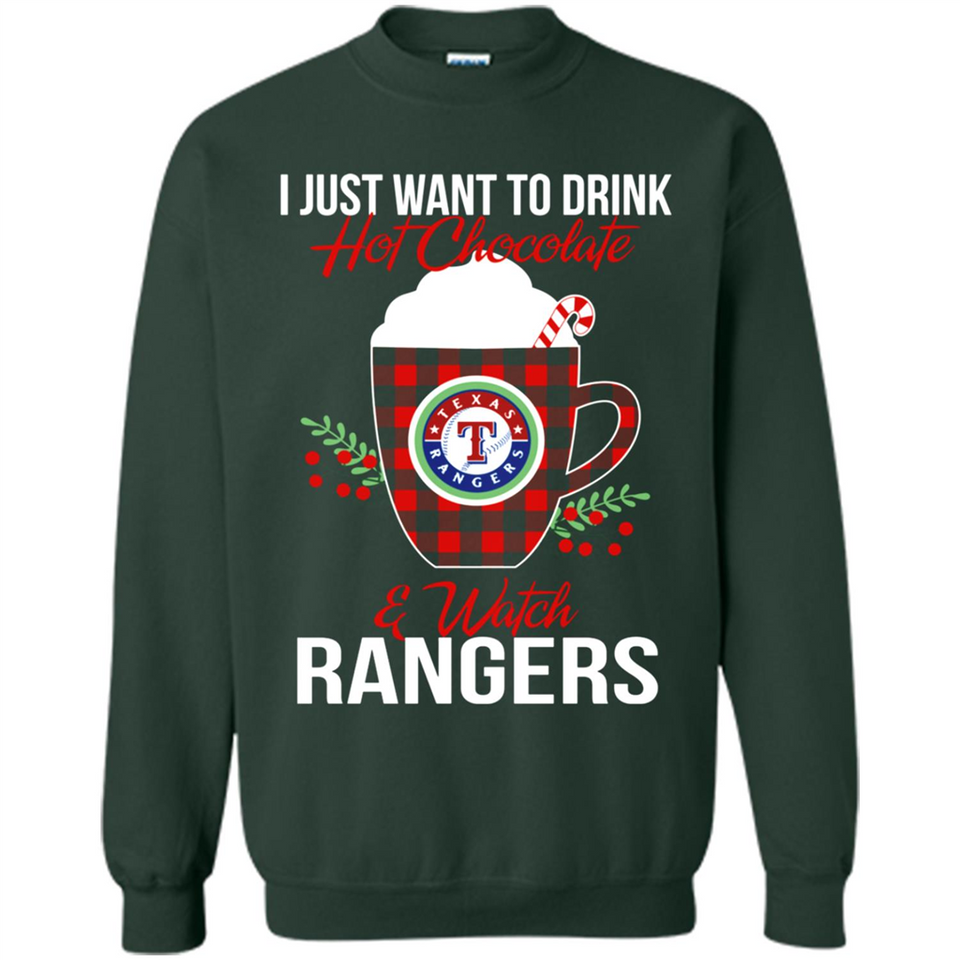 I Just Want To Drink Hot Chocolate & Watch Texas Rangers Ugly Christmas Sweater PINGPONG
