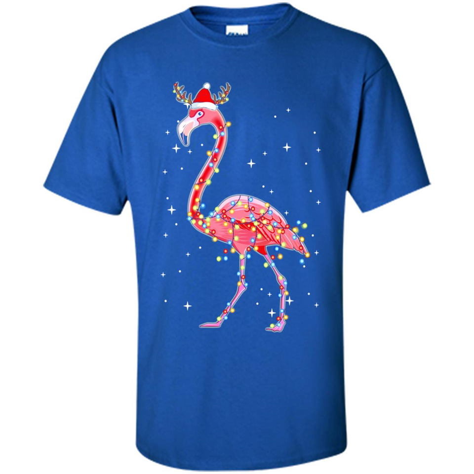 Christmas Lights Flamingo Wearing Santa Hat Funny Xmas - Shirt
