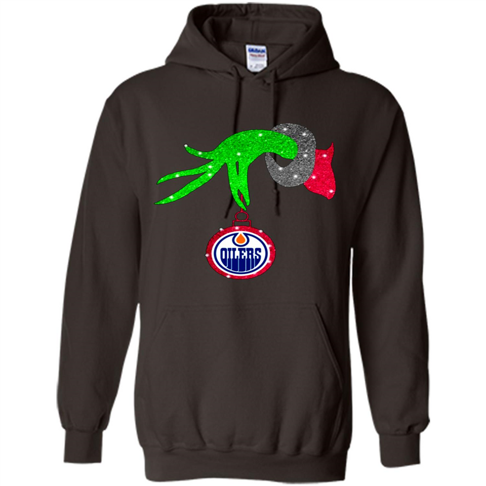 GRINCH HAND HOLDING EDMONTON OILERS GLITTER CHRISTMAS PINGPONG