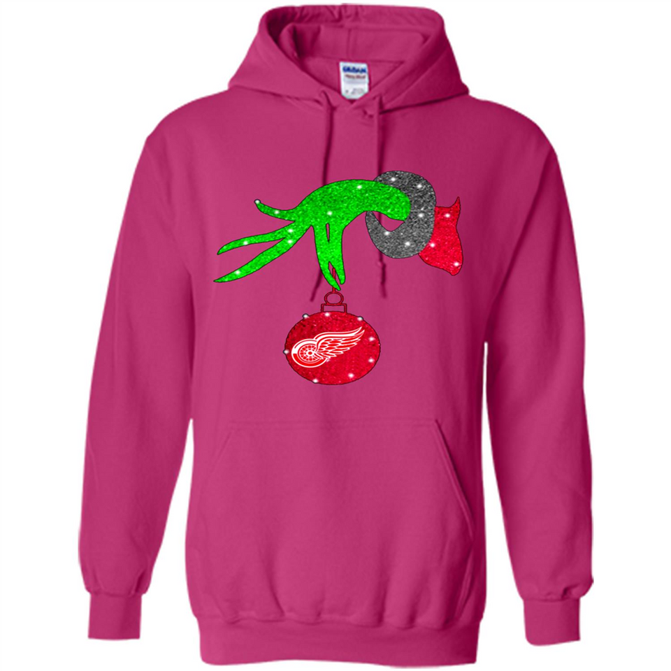 GRINCH HAND HOLDING DETROIT RED WINGS GLITTER CHRISTMAS PINGPONG