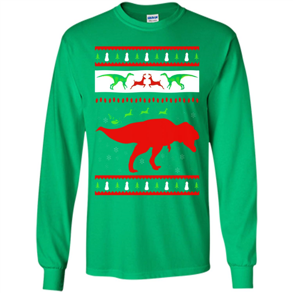 Dinosaur and Santa Clause Ugly Christmas Sweater - Long Sleeve T-Shirt