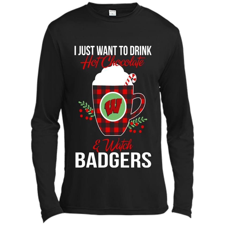 I Just Want To Drink Hot Chocolate & Watch Wisconsin Badgers Ugly Christmas Sweater PINGPONG