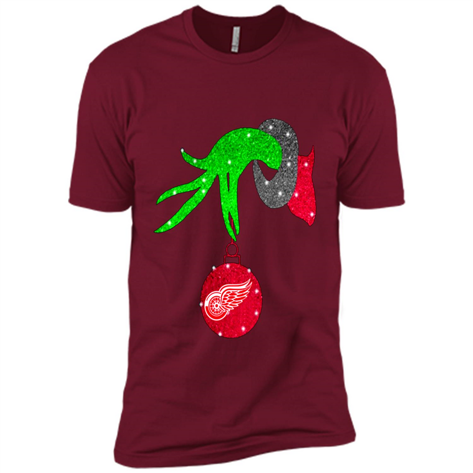 GRINCH HAND HOLDING DETROIT RED WINGS GLITTER CHRISTMAS PINGPONG
