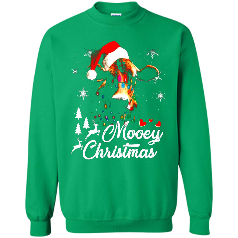 Mooey Christmas Cow Santa Christmas Lover Lights Sweatshirt - Sweatshirt