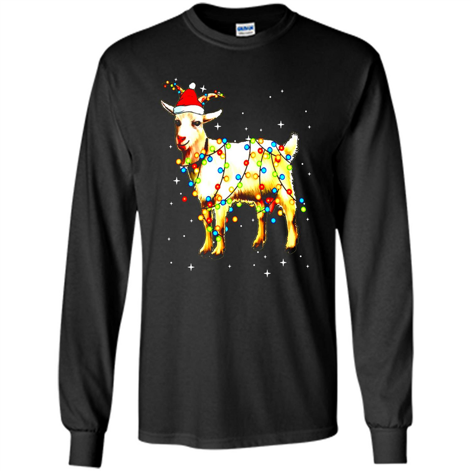 Christmas Lights Goat Wearing Santa Hat T-Shirt - Long Sleeve T-Shirt