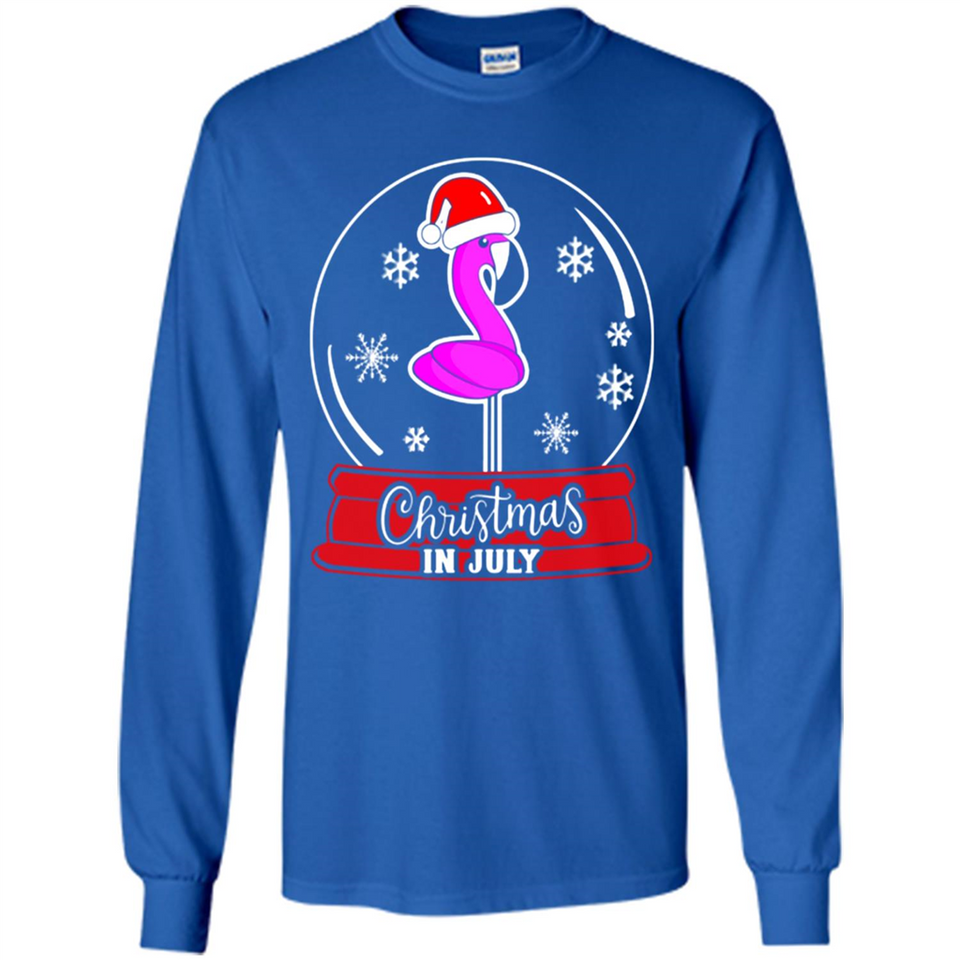 Christmas In July Flamingo Snow Globe Santa Hat - Long Sleeve T-Shirt
