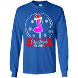 Christmas In July Flamingo Snow Globe Santa Hat - Long Sleeve T-Shirt