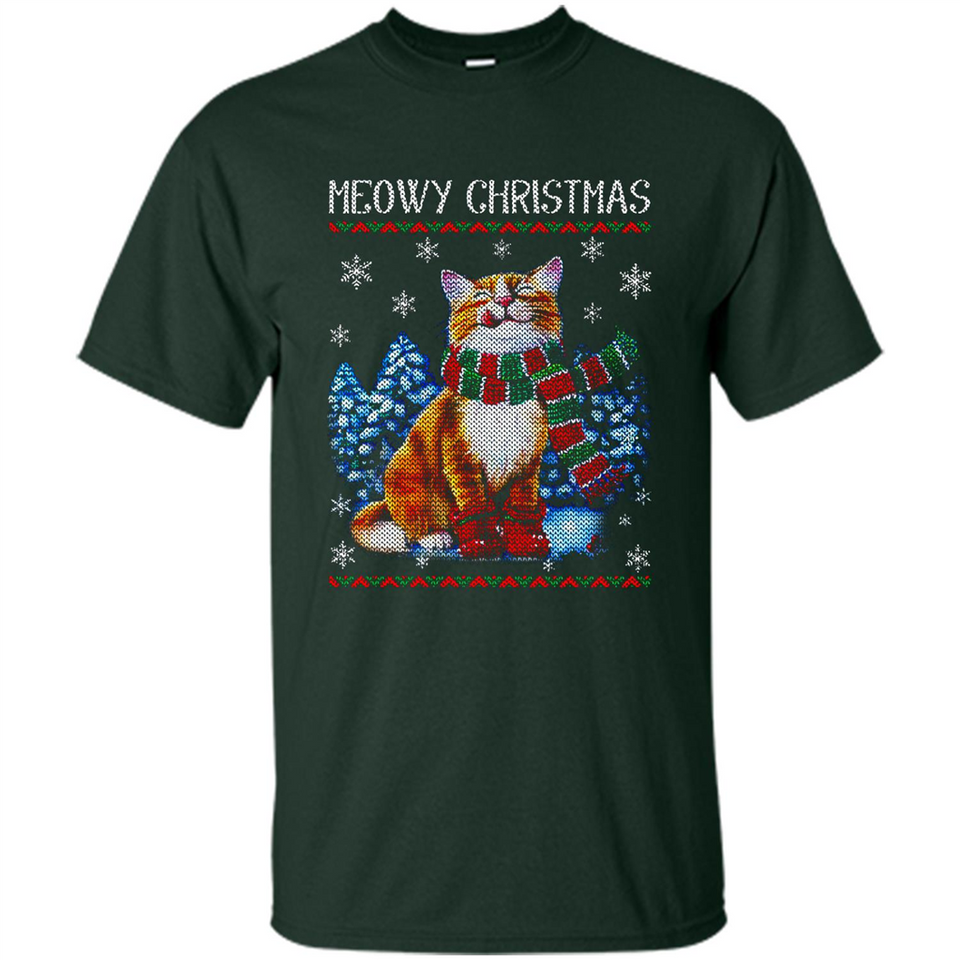 Christmas Ugly Sweater Cat With Christmas Meowy Chritstmas - Shirt