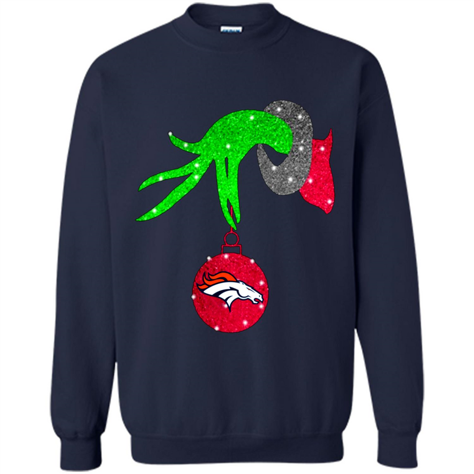 GRINCH HAND HOLDING DENVER BRONCOS GLITTER CHRISTMAS PINGPONG