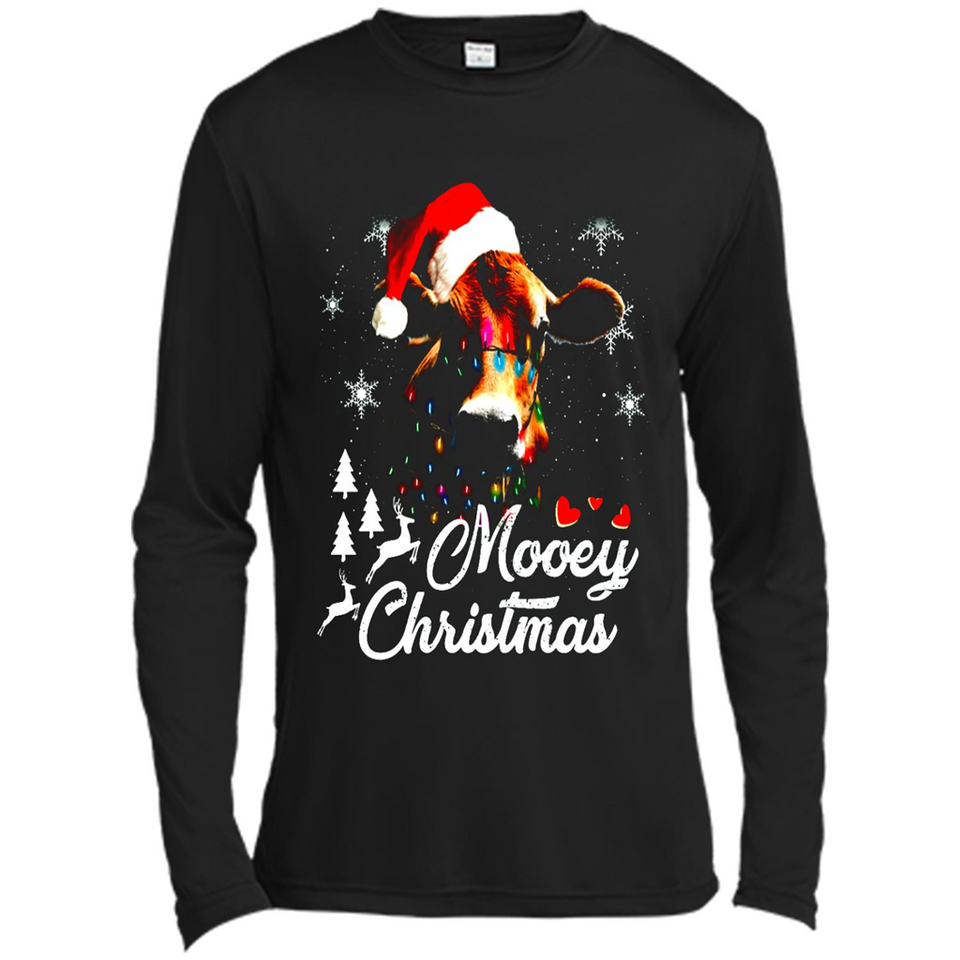 Mooey Christmas Cow Santa Christmas Lover Lights Sweatshirt - Canvas Long Sleeve T-Shirt