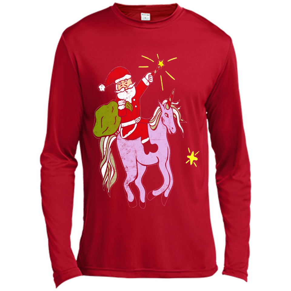Distressed Retro Santa Riding Unicorn - Canvas Long Sleeve T-Shirt