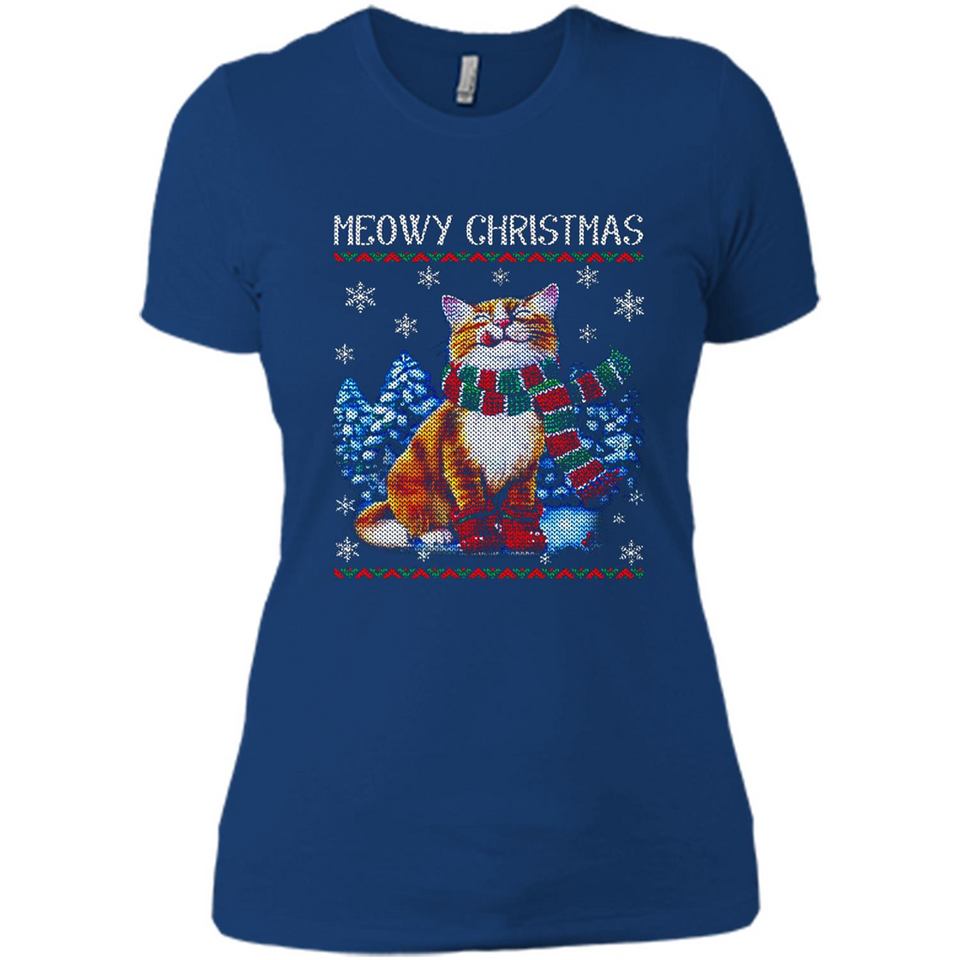 Christmas Ugly Sweater Cat With Christmas Meowy Chritstmas - Ladies' Boyfriend T-Shirt