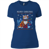 Christmas Ugly Sweater Cat With Christmas Meowy Chritstmas - Ladies' Boyfriend T-Shirt