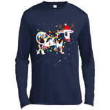 Christmas Lights Cow Wearing Santa Hat Funny Xmas Sweatshirt - Canvas Long Sleeve T-Shirt