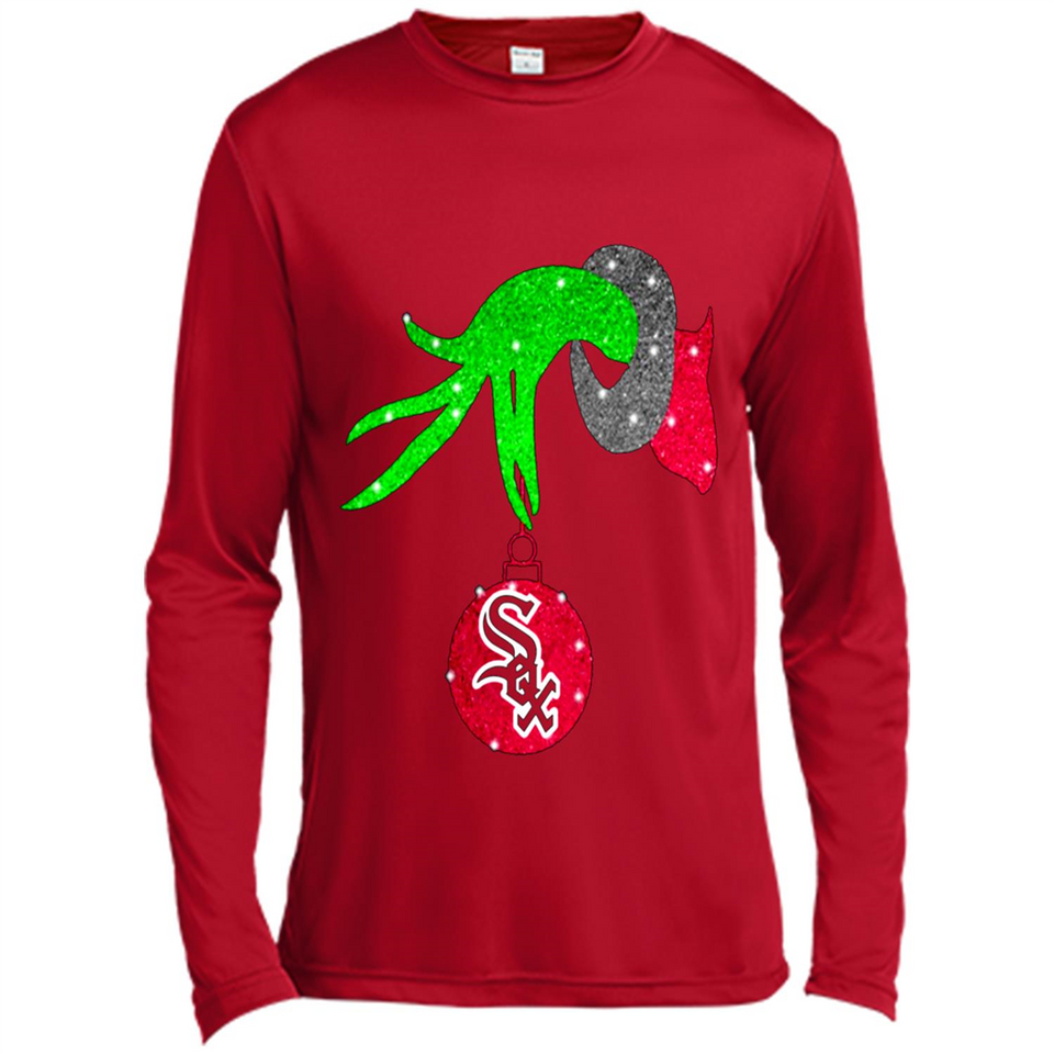 GRINCH HAND HOLDING CHICAGO WHITE SOX GLITTER CHRISTMAS PINGPONG