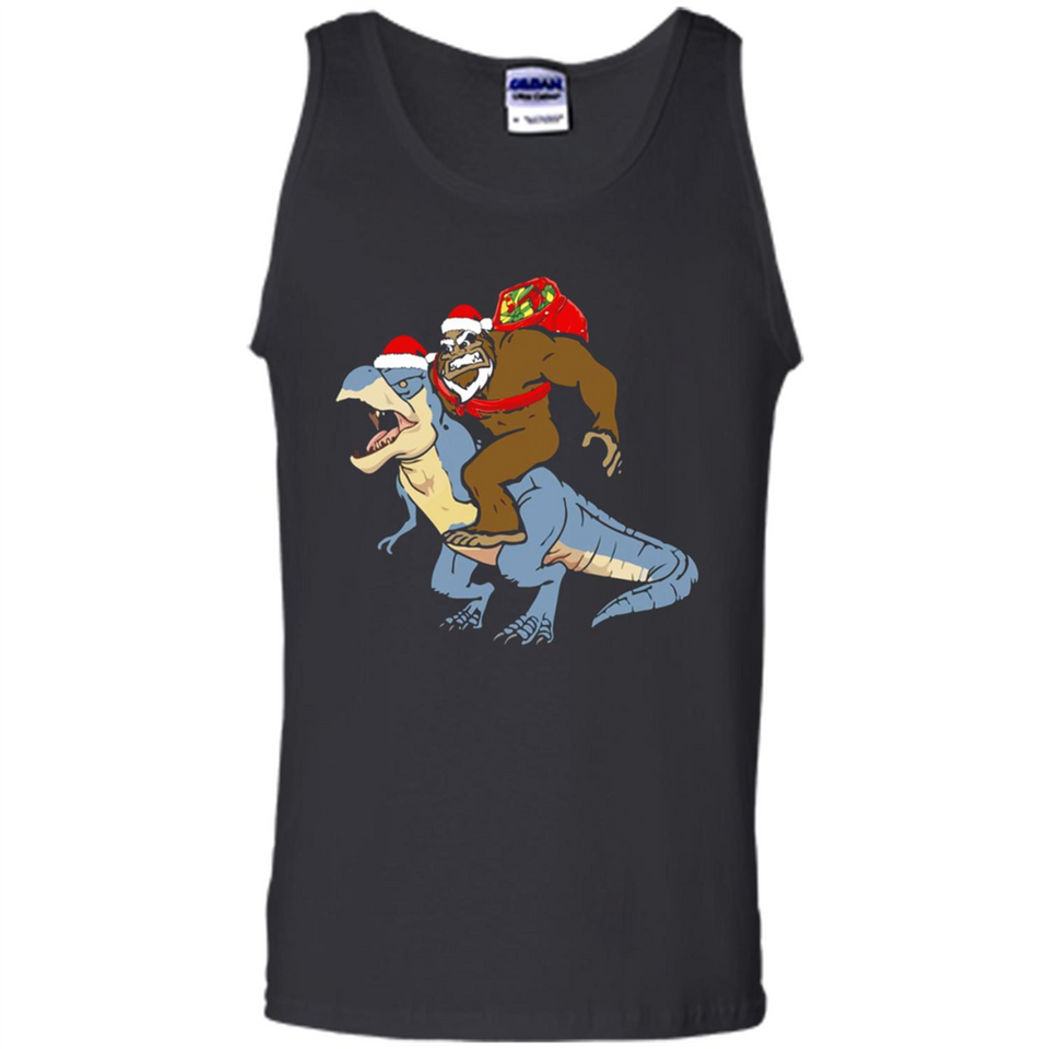 Bigfoot Riding Dinosaurus T-Shirt Funny Bigfoot Santa - Tank Top