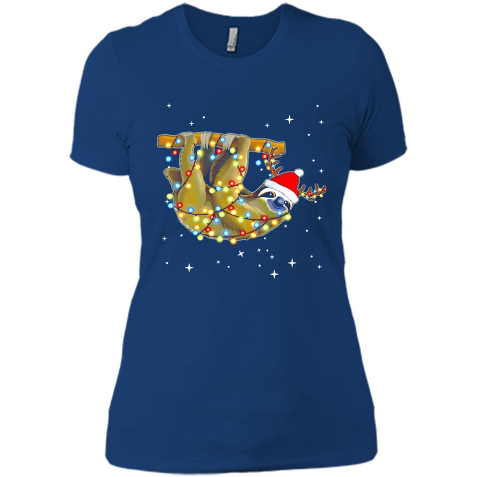 Christmas Lights Sloth Wearing Santa Hat Funny Xmas - Ladies' Boyfriend T-Shirt
