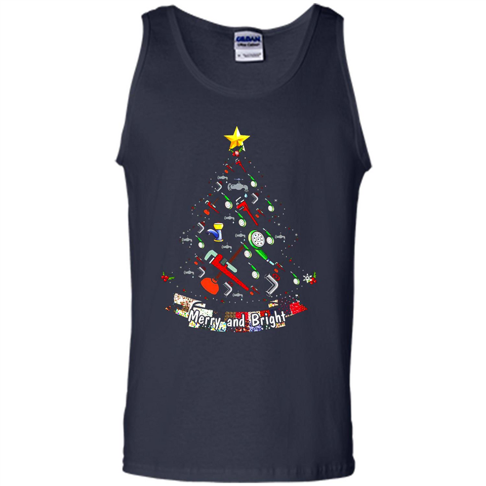 Merry And Bright Plumber Christmas Tree Shirt PINGPONG - Tank Top